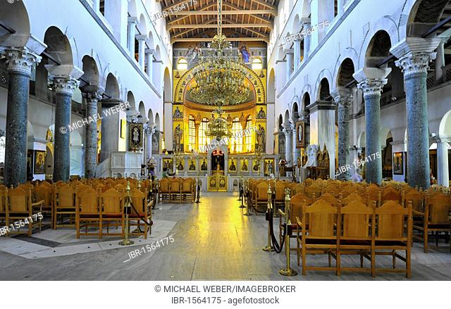 Interior, nave of the Church of Saint Demetrius or Hagios Demetrio, Thessaloniki, Chalkidiki, Macedonia, Greece, Europe