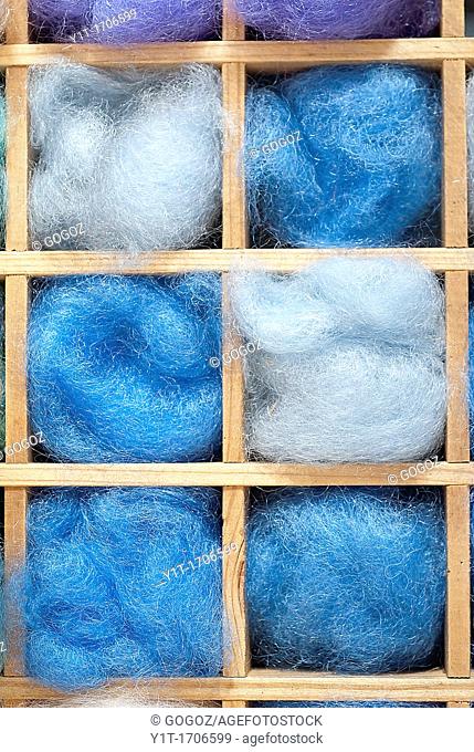 blue wools in boxes
