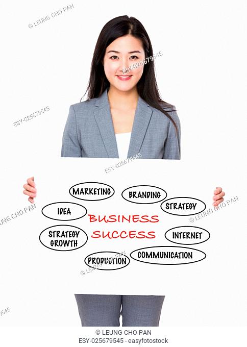 Asian businesswoman holding a poster showing business success concept