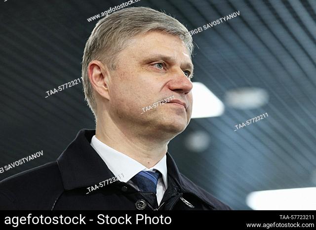 RUSSIA, MOSCOW - MARCH 6, 2023: Oleg Belozerov, general director, chairman of the Board at RZD Russian Railways, attends a ceremony to open Ochakovo Railway...