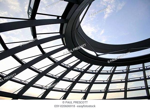 view through the roof of the reichstag, berlin, germany