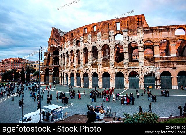 ROME -OCTOBER 21: Coliseum exterior on October 21, 2013 in Rome, Italy. The Coliseum is one of Rome's most popular tourist attractions with over 5 million...