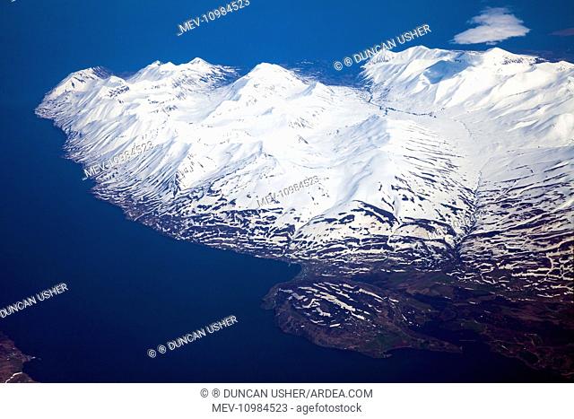 Iceland - aerial view west coastline showing mountains