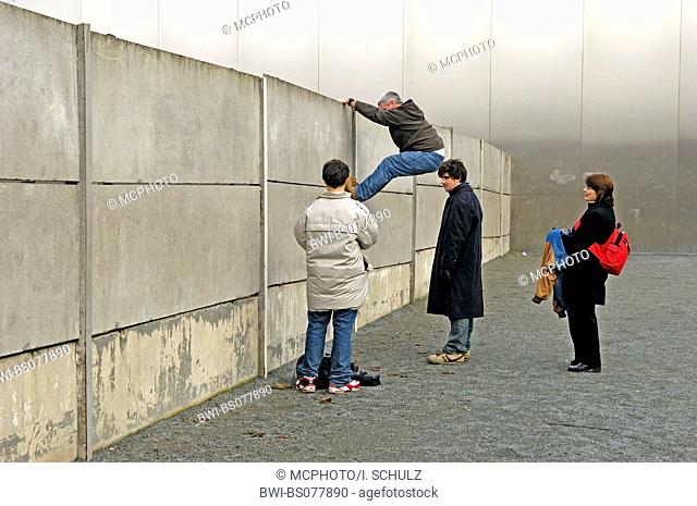 Tourists at memorial place Berlin Wall at Bernauer Strasse, Germany, Berlin
