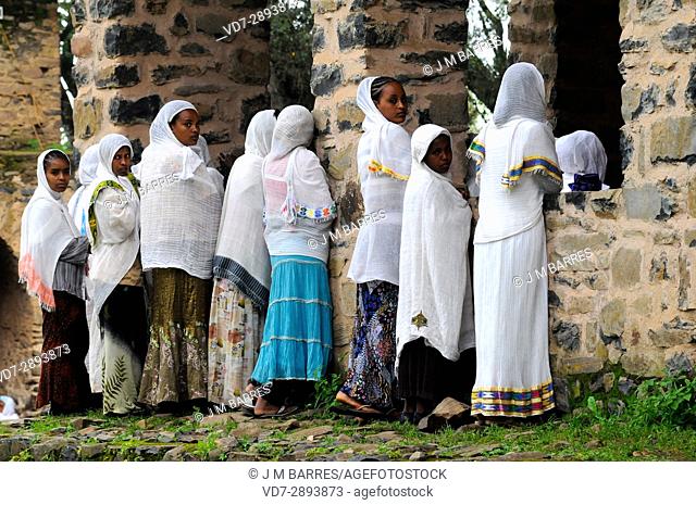 Orthodox faithful attending a religious act in Debre Berhan Selassie, Gondar, Ethiopia