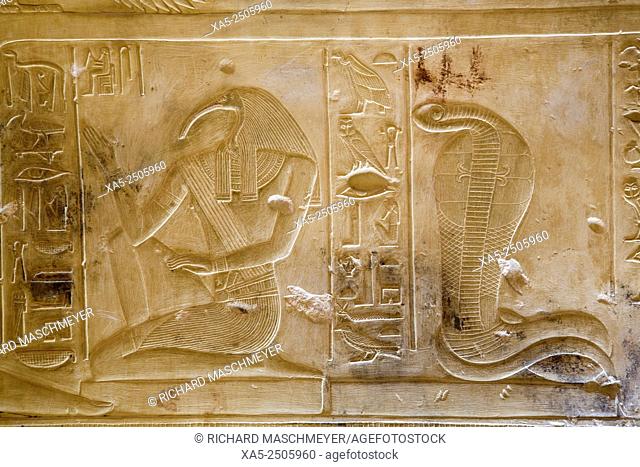 Bas-relief of the God Thoth (left), Temple of Seti I, Abydos, Egypt