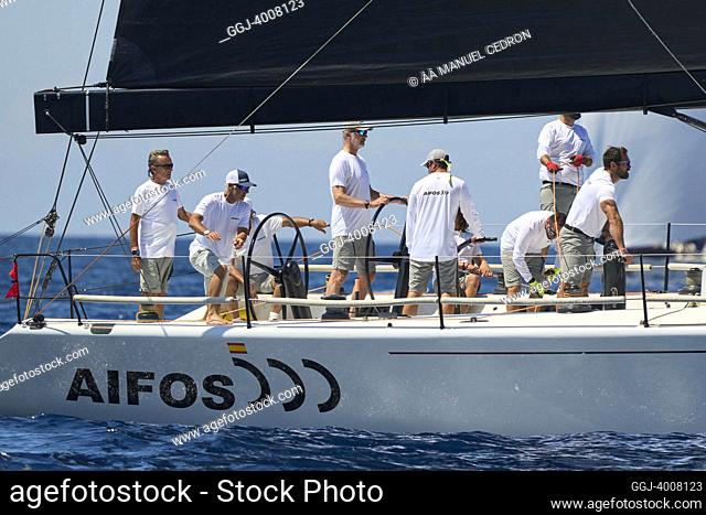 King Felipe VI of Spain on board of Aifos 500 during the 40th Copa del Rey Mapfre Sailing Cup - Day 1 at Real Club Nautico on August 1, 2022 in Palma, Spain