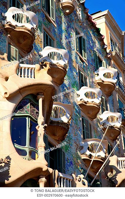 Casa Batllo facade by Gaudi on Passeig de Gracia, Barcelona, Catalonia, Spain