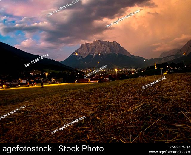 The traditional mountain fires at the Tiroler Zugspitz Arena in Ehrwald