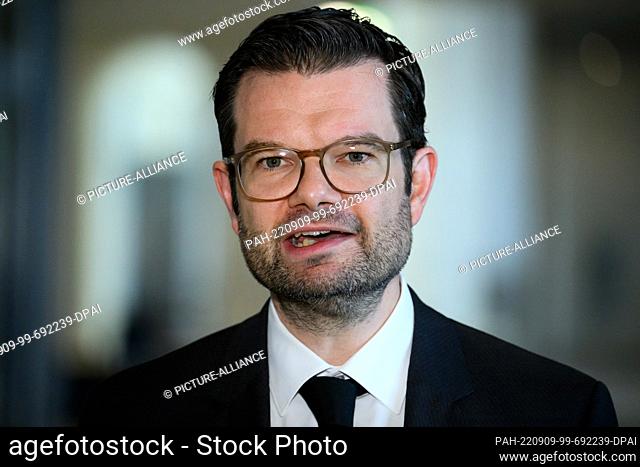 09 September 2022, Berlin: Marco Buschmann (FDP), Federal Minister of Justice, comments on insolvency law in Germany on the sidelines of the plenary session in...