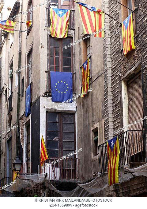Catalonian waving flags for independence  A region in Europe