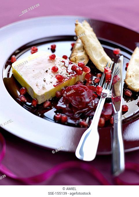 Foie gras terrine with pomegranate seeds and beetroot chutney