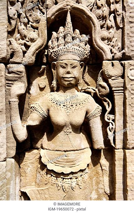 Carving of female dancer, Apsara, Cambodia