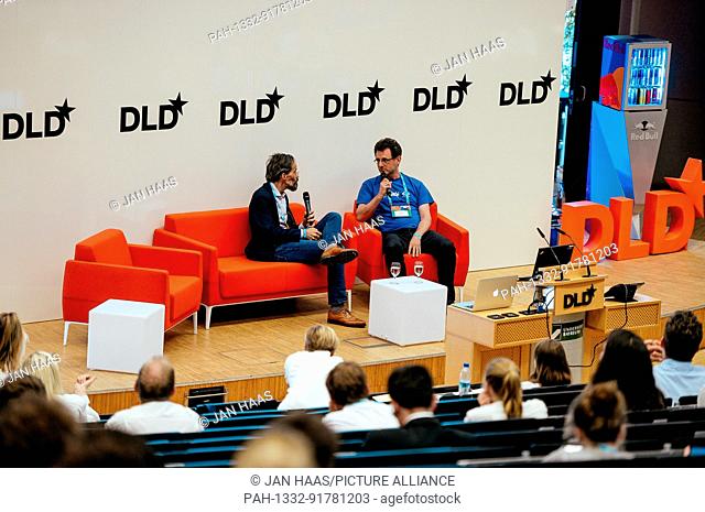 BAYREUTH/GERMANY - JUNE 21: Keith Boesky (Boesky & Company, l.) in conversation with Jochen Koubek (University of Bayreuth) on the stage during the DLD Campus...