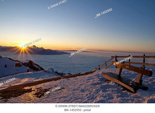 Sunset over Mt. Pilatus, as seen from the Rigi massif, Canton Schwyz, Switzerland, Europe
