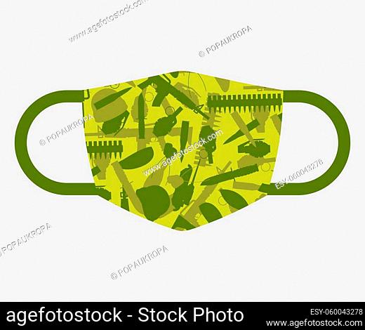 February 23 Protective medical mask. Protective mask for defenders of the fatherland day. Military pattern. Army background