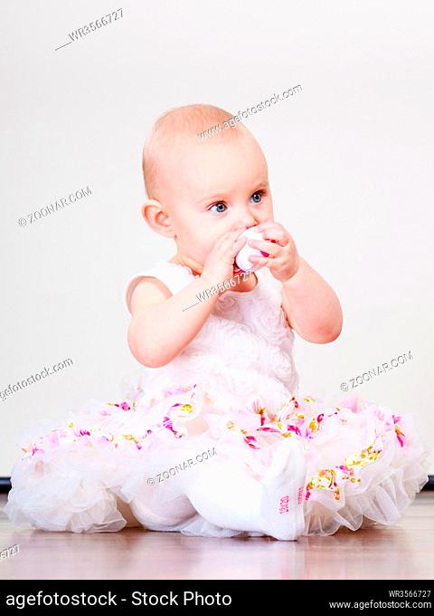 Lovely little child girl in princess fairy dress. Portrait of cute beauty sweet baby ballerina