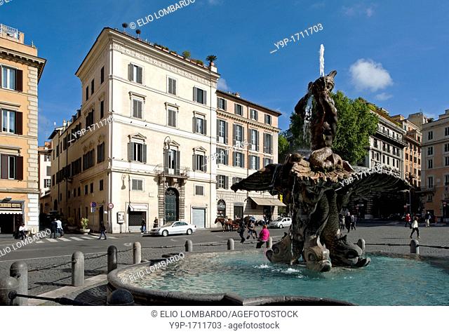Piazza Barberini with Triton Fountain, by Gian Lorenzo Bernini  Rome, Italy