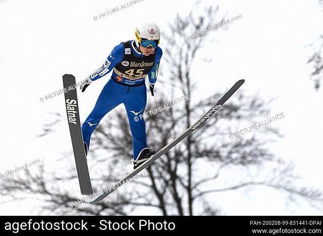 08 February 2020, Hessen, Willingen: Nordic skiing, ski jumping, World Cup, training: Yukiya Sato from Japan jumps from the Mühlenkopf hill