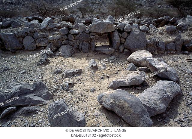 Ruins in the archaeological area of Wadi Sur, Ras al-Khaymah, United Arab Emirates. Wadi Suq civilisation, 2nd millennium BC