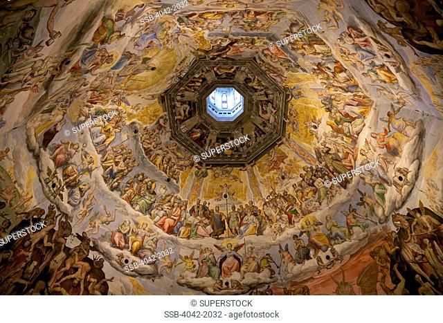 Last Judgement frescoes of the dome of Brunelleschi, by Vasari and Zuccari, Florence, Tuscany, Italy, Europe
