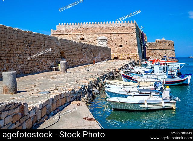Fishing boats in Venetian Harbor of Heraklion, Crete Island, Greece