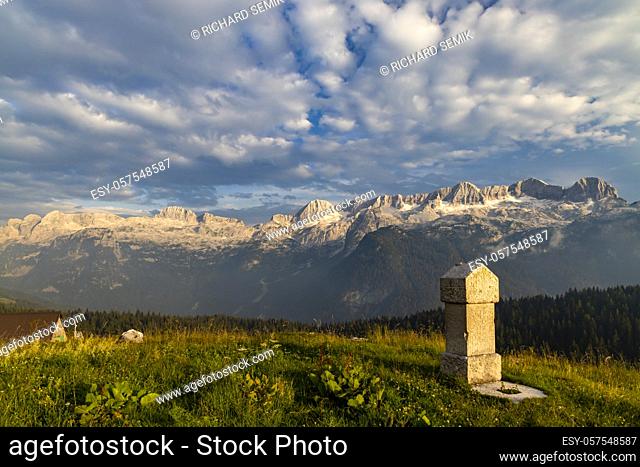 Dolomites on Italian and Slovenian border around mountain Monte Ursic with 2541 m in Julian Alps