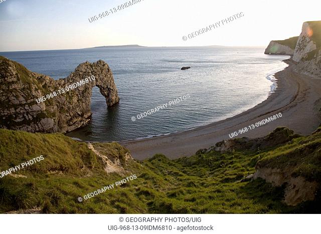 Famous natural coastal arch of Durdle Door on the Jurassic coast, Dorset, England