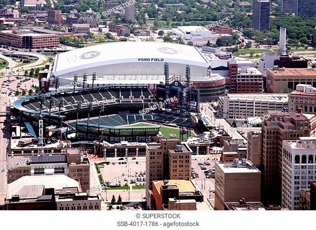Comerica Park and Ford Field, Detroit Aerial
