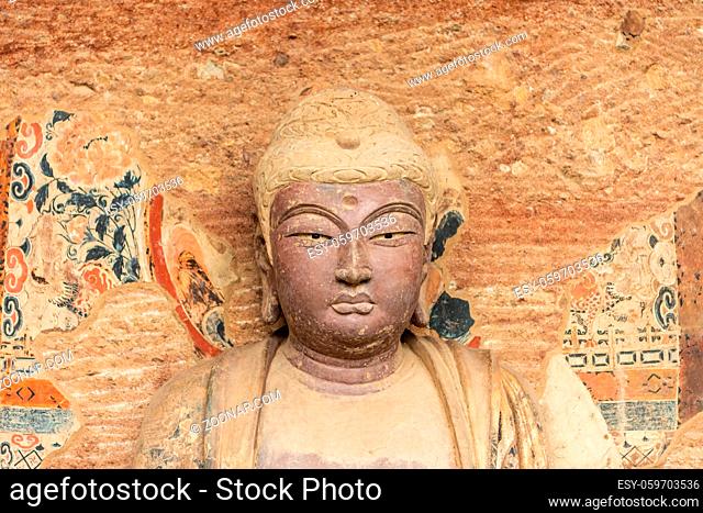 Maijishan hill caves, buddhist statue closeup, tianshui city, gansu province, China