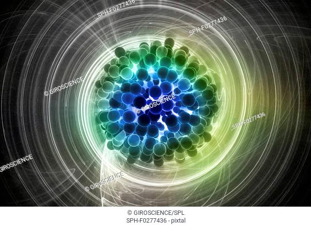 High energy particle collision, conceptual illustration