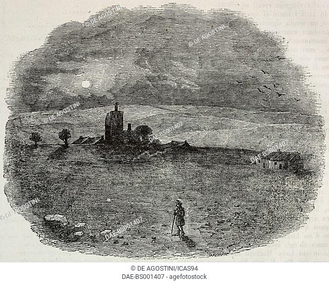 The place where Macbeth's meeting with the witches supposedly took place, United Kingdom, illustration from Teatro universale
