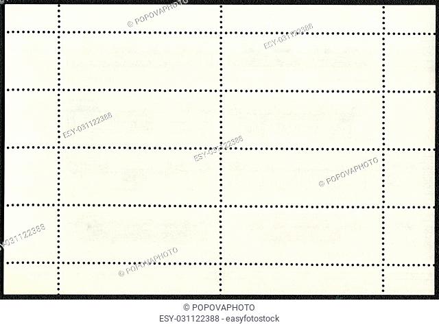 Blank postage stamp block souvenir sheet on a black background