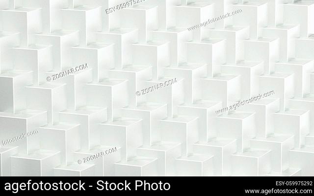 White abstract cubes forming a background. Repeating pattern. 3D illustration