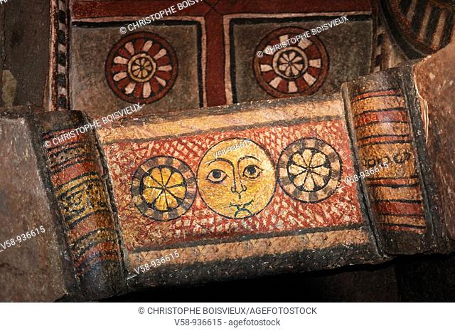 Ethiopia, Lalibela, World Heritage Site, Church of Bieta Maryam, Arch painted with an astral triad