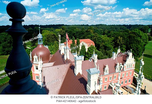 A view from the tower of New Castle at Muskauer Park (Park Muzakowski) is pictured in Bad Muskau, Germany, 29 August 2013