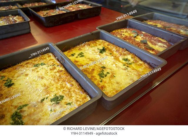 Detroit style deep dish pizzas, from the newly opened Lions & Tigers & Squares pizzeria in Chelsea in New York on opening day, Tuesday, May 1, 2018