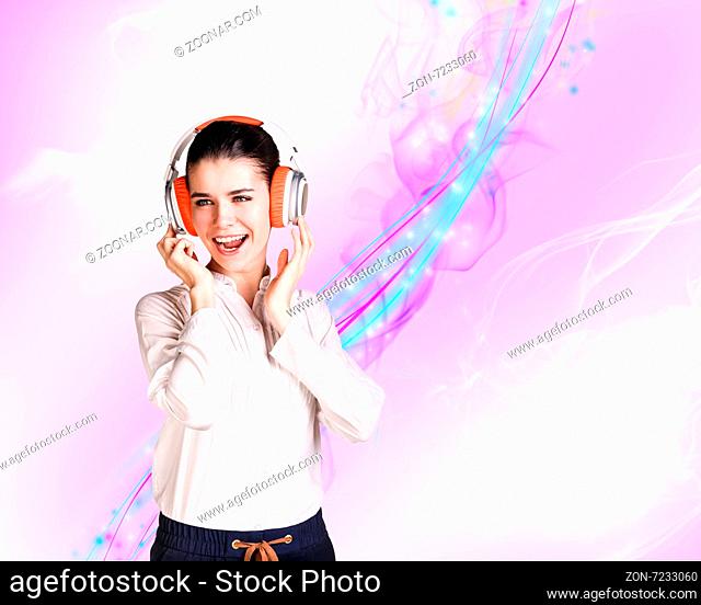 Woman with Headphones. Splashes on white background