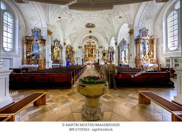 Interior view, parish church Mariae Himmelfahrt, church of the Assumption, Weilheim, Upper Bavaria, Bavaria, Germany, Europe