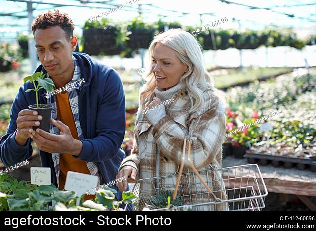 Couple shopping for plants at garden shop