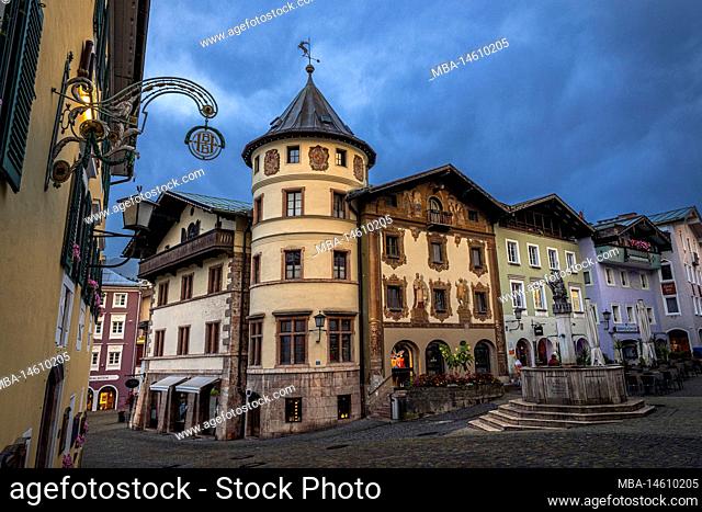 Old town at dusk. Berchtesgaden, Bavaria, Germany