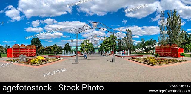 Tiraspol, Moldova 06.09.2021. Alexander Suvorov square in Tiraspol, Transnistria or Moldova, on a sunny summer day