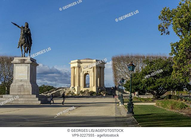 Peyrou promenade, square, Louis XVI statue, Château d'eau, fountain, historic district, Montpellier, Herault, Occitanie