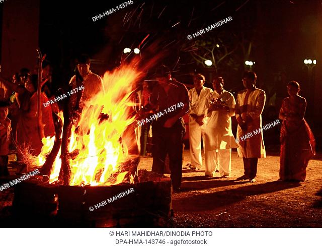 Flames of Holika Dahan fire festival , India