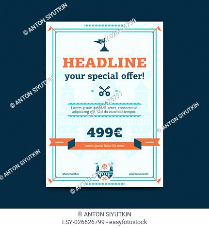 Corporate brochure flyer design layout template in A4 size, vector eps10. Creative poster with icons. Business logo