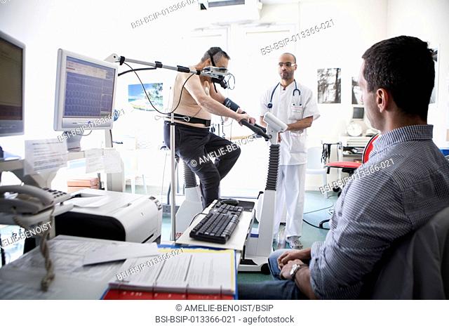 Reportage in the Les Grands Prés cardiac rehabilitation centre in Villeneuve Saint Denis, France. Cardiorespiratory stress test