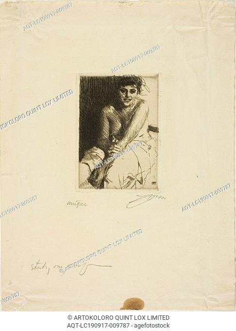 Sitting Model, 1892, Anders Zorn, Swedish, 1860-1920, Sweden, Etching on ivory laid paper, 130 x 91 mm (image), 138 x 98 mm (plate), 358 x 273 mm (sheet)