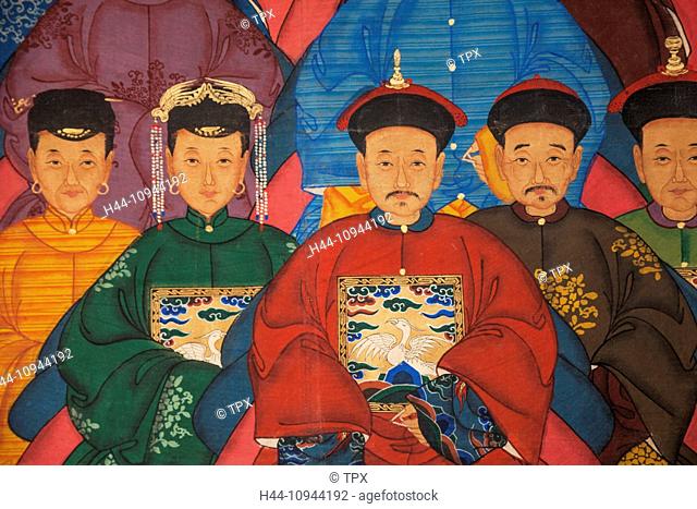 China, Hong Kong, Hongkong, Hollywood Road, Upper Lascar Row, Antique Shop Display, Historical Painting depicting Chinese Emporers