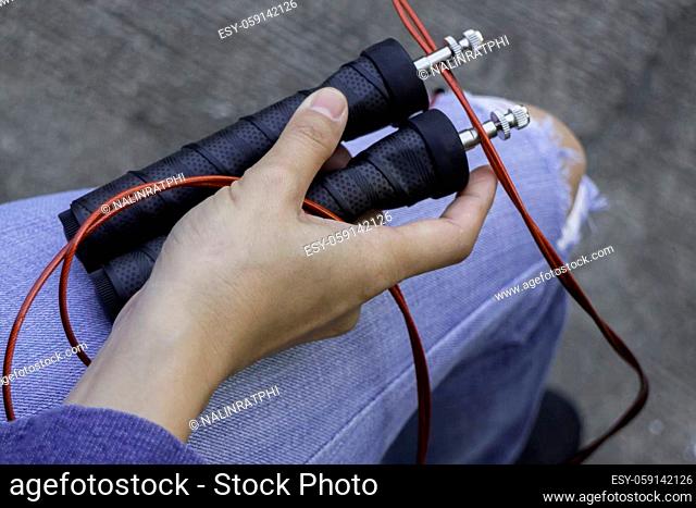 View side of fitness jumping rope with idea concept, stock photo