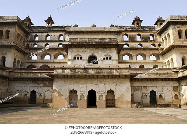 Partial interior view of Raj Mahal, Orchha Palace (Fort) Complex, where the kings and the queens resided till it was abandoned in 1783, Madhya Pradesh, India